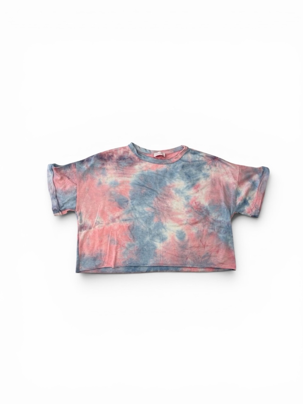 Women’s Crop Top Short Sleeve Shirt Cropped Pink Blue Tie Dye Large